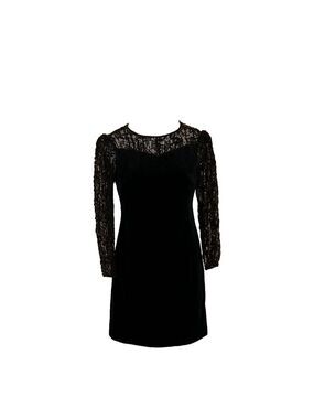 FINK MODELL Vintage Black Velvet & Lace w/ Sequins Short Cocktail Dress Size 6-8